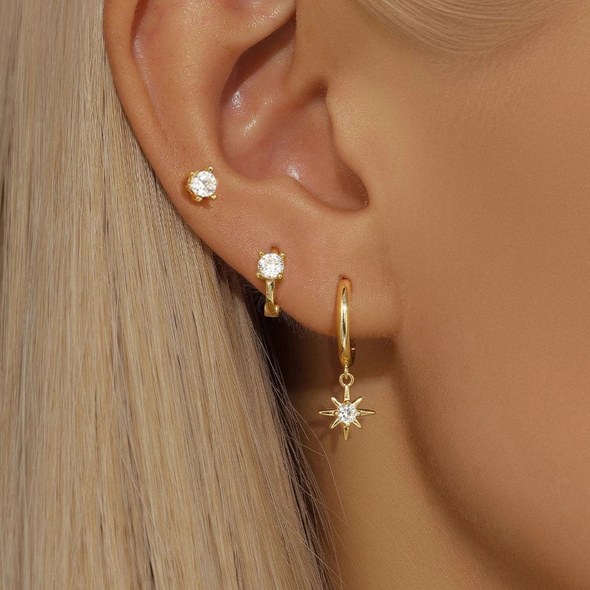 Triple Celestial Star Hoops Earrings