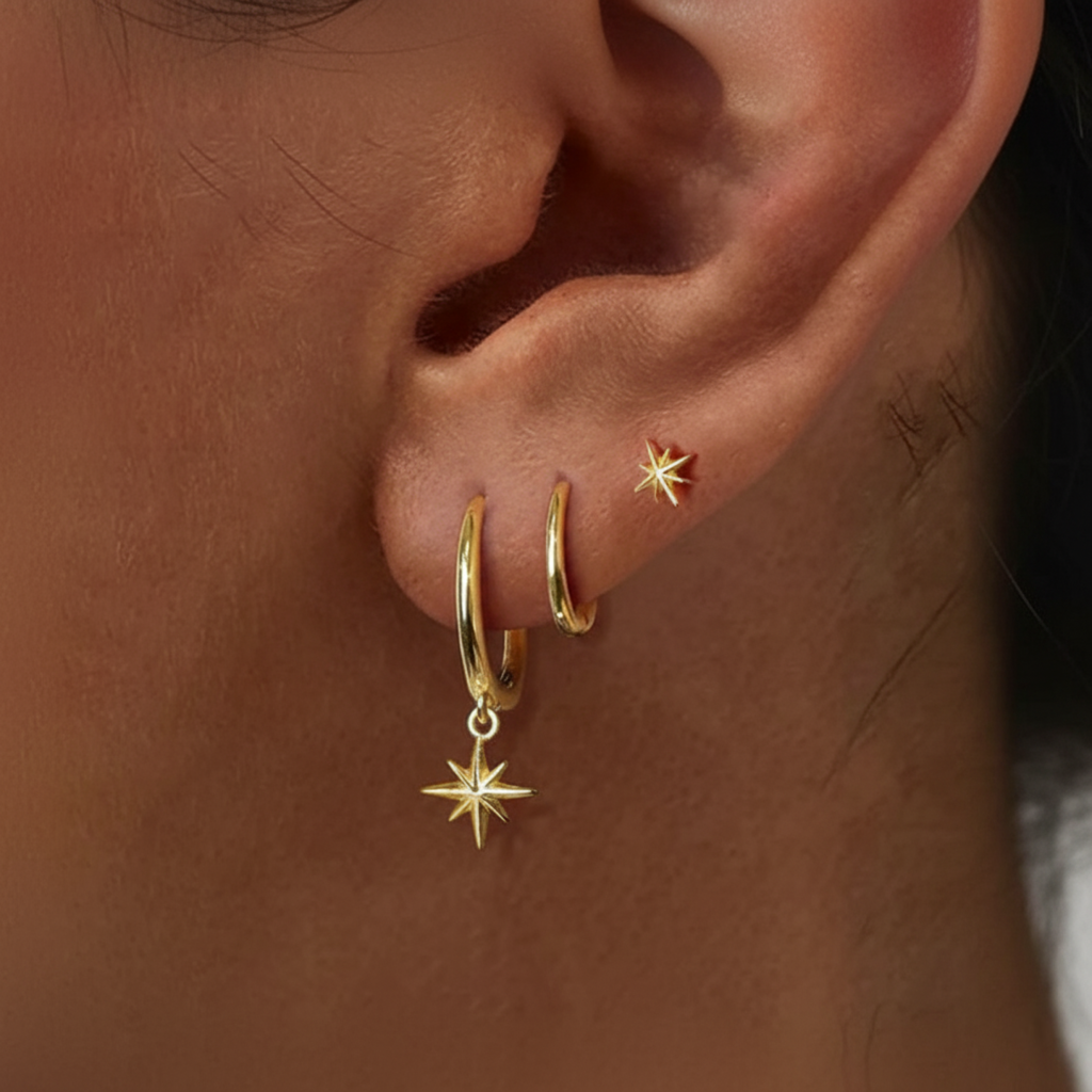 Triple North Star Hoops Earrings