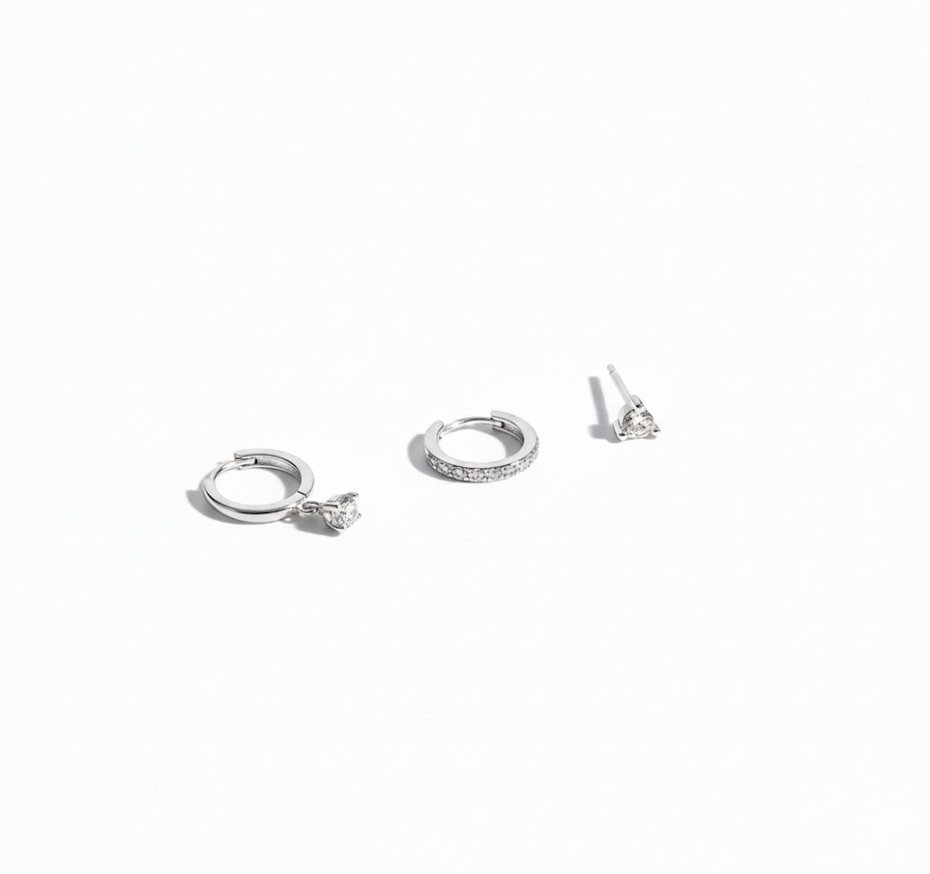 Triple Crystal Drop Hoops Earrings