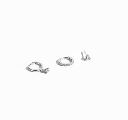 Triple Crystal Drop Hoops Earrings