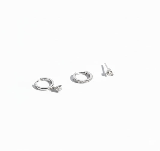 Triple Crystal Drop Hoops Earrings