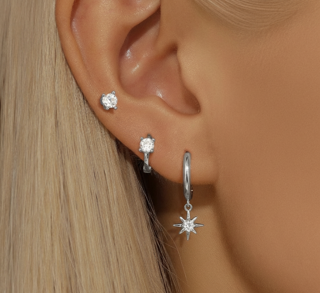Triple Celestial Star Hoops Earrings