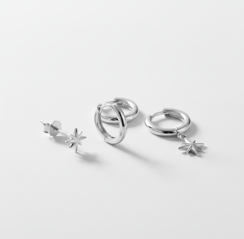 Triple North Star Hoops Earrings
