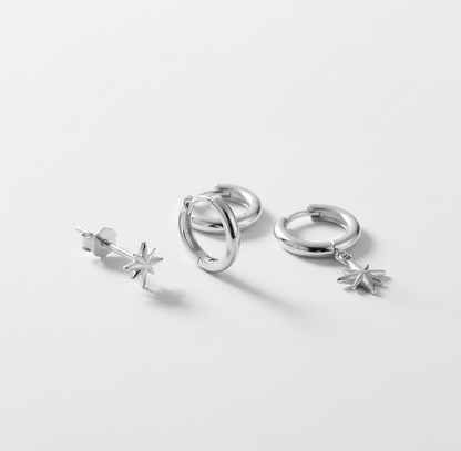 Triple North Star Hoops Earrings