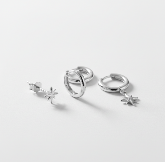 Triple North Star Hoops Earrings