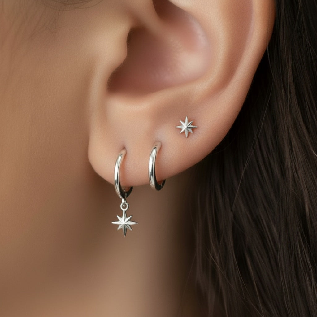 Triple North Star Hoops Earrings