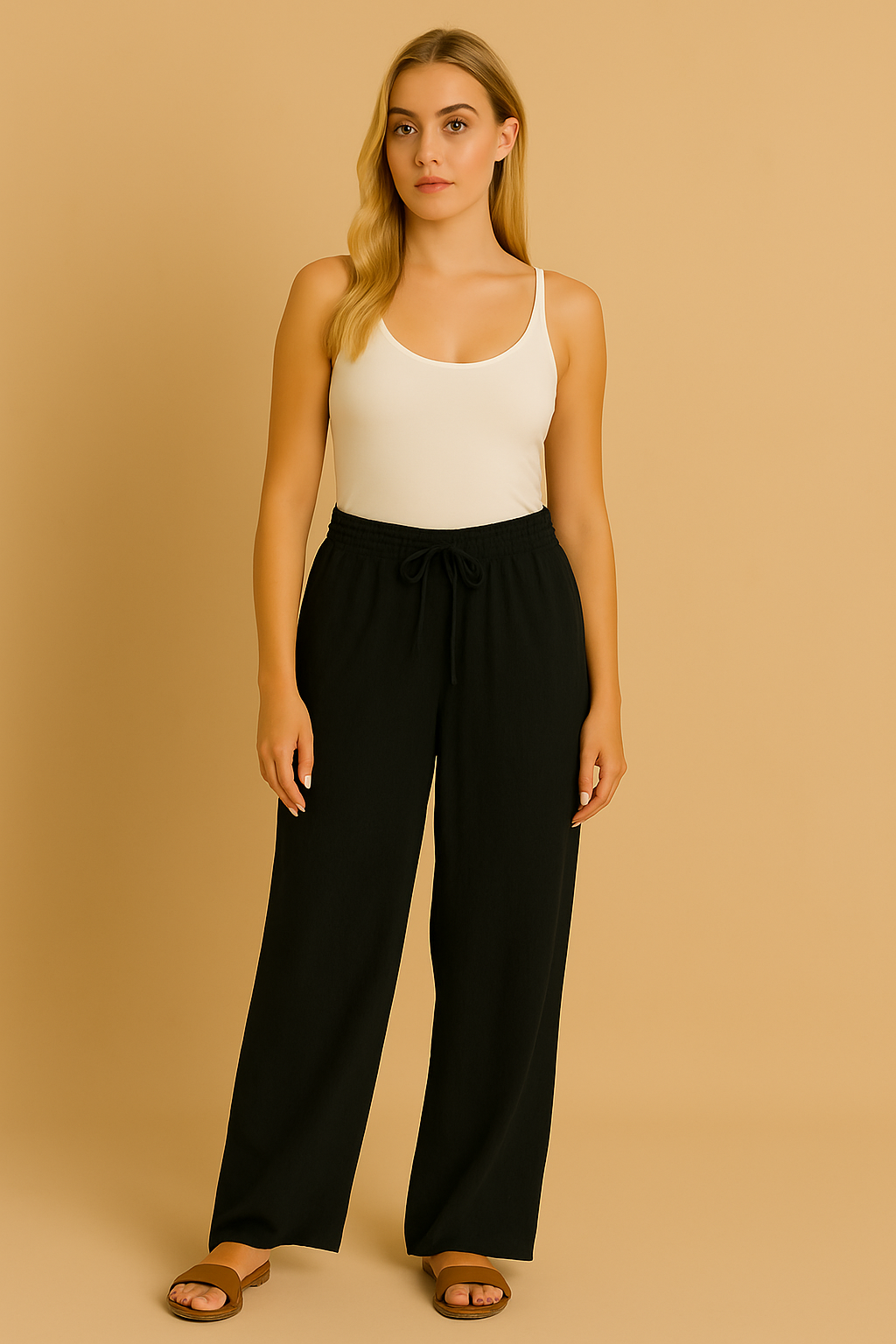 Relaxed Blue Linen Pants - Ellyora