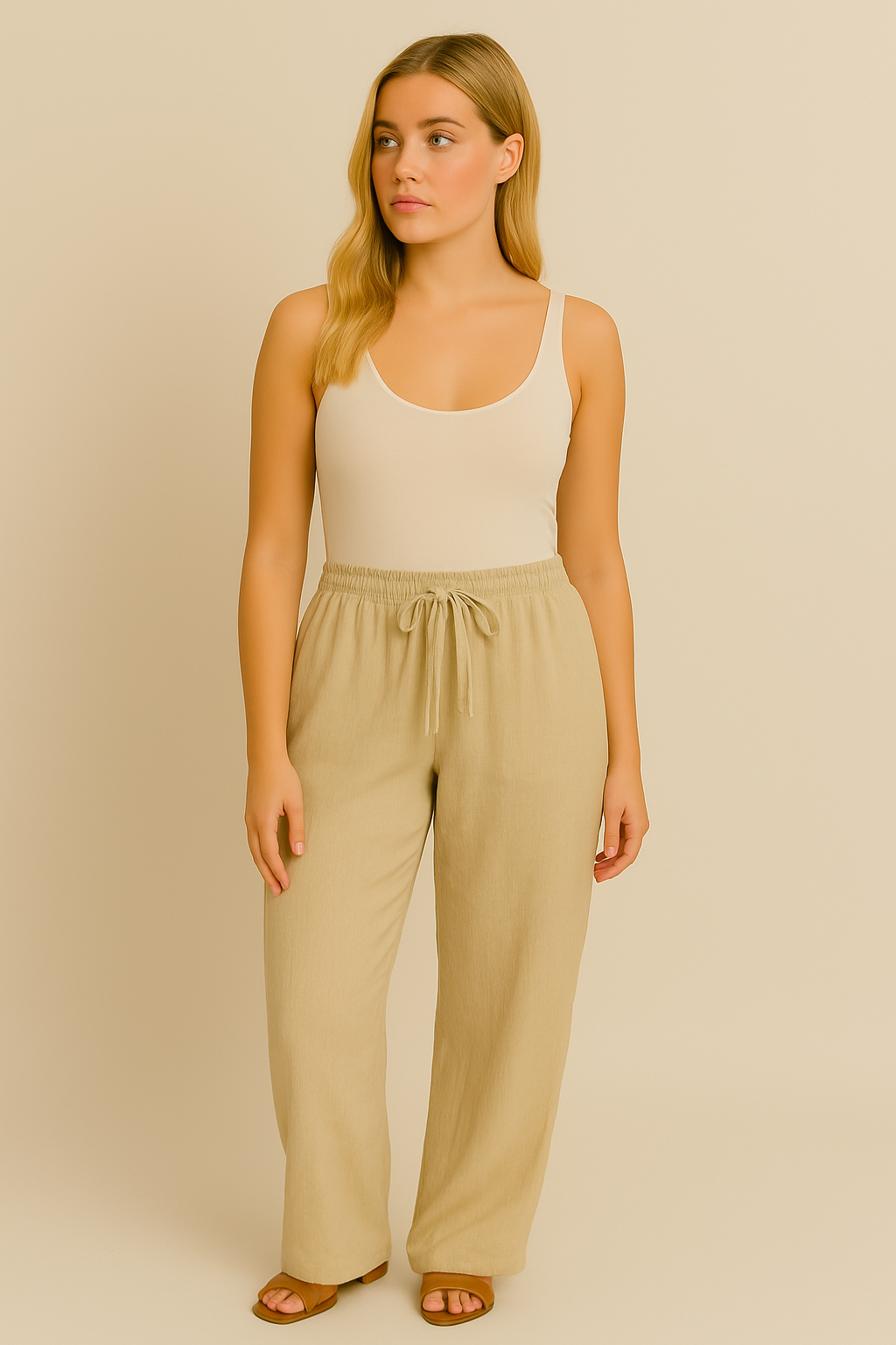 Relaxed Blue Linen Pants - Ellyora