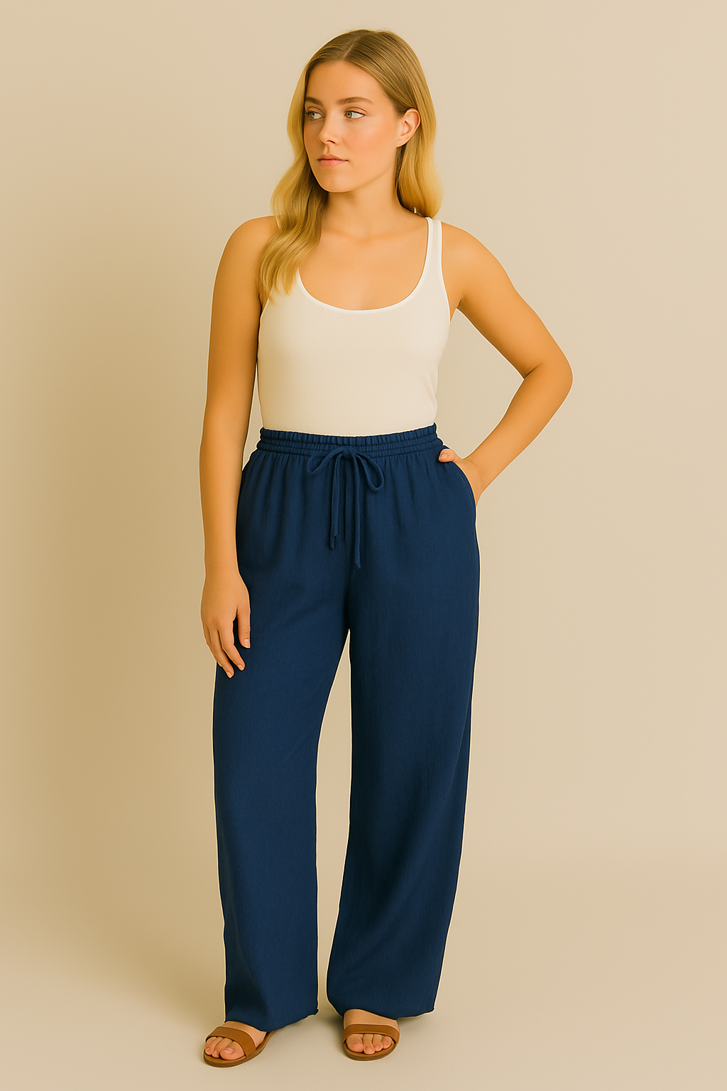 Relaxed Blue Linen Pants - Ellyora