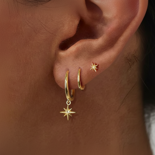 Triple North Star Hoops Earrings